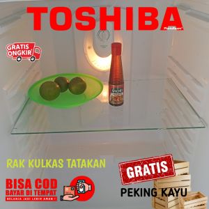 RAK TATAKAN RAK SEKAT RAK TUTUP BOX KULKAS TOSHIBA GLACIO BAHAN DARI KACA BIASA UKURAN 44 X 20CM