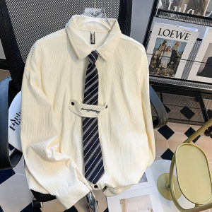 Corduroy Shirt Mens Long Sleeve Spring Autumn Style Casual Japanese Trend Student Outerwear Fashion Brand High-End Tie Shirt