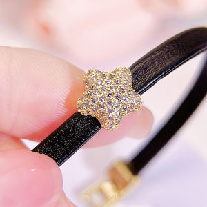 SEQUITO Newest Style Women Watchband Pentagram Pendant Chain Bracelet Micro Pave AAA Cubic Zirconia Daily Wear Leather Belt Bangle B312