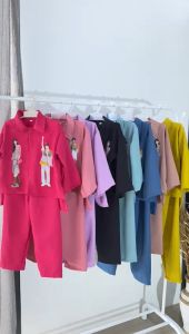 Setelan Anak Crinkle Crop Top Full Warna 1-6 tahun
