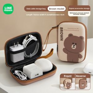 LINE FRIENDS Brown Cable Organizer Shockproof PU for Travel Beg LFB250