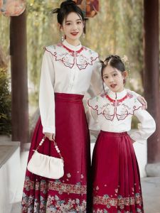 Girls Summer Outfit Elastic Waist Woven Gold Childrens Cheongsam Hanfu Set Autumn Winter Skirt New 2024 Style Kids Traditional Clothing