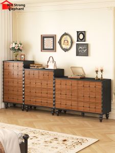 QIANGXIANG | Retro Solid Wood Drawer Cabinet
