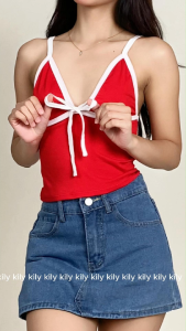 KILY.PH V-Neck Coquette Top Two-Toned Trending Ribbon String Sando Top Womenswear Fit 6A0337