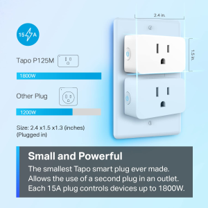 TP-Link Tapo Matter Compatible Smart Plug Mini Compact Design 15A/1800W Max Super Easy Setup Works with Apple Home Alexa & Google Home UL Certified 2.4G Wi-Fi Only White Tapo P125M [สินค้าแบ่งขาย]