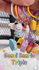 Alobeauty - Ganci Kartun Triple Gantungan Kunci Boneka 3 Dimensi Resin Keychain Trio Cartoon Hiasan Tas Karakter Lucu 3 Liontin