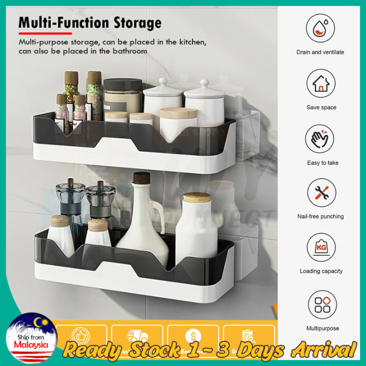 Multi-function Storage Punch-free Bathroom Shelf Waterproof Wall ...