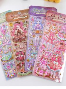 Princess Dress-Up 3D Double Layer Stickers Gold Foil Girls Skirts DIY Handmade Crafts Educational Toys for Children