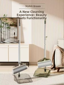 JIFANPAUL | Heavy-duty Transparent Dustpan and Broom Set Non-stick Hair