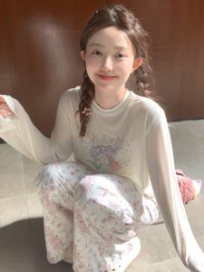 Loose Long Sleeve White T-Shirt Women Summer Thin Slimming Versatile Sun Protection Cover up round Neck Top Korean Style Casual Wear