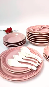 underglaze colored ceramic Nordic style French big family dinnerware tableware set healthy materials plate bows cutlery