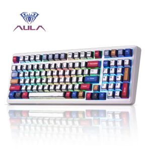 คีย์บอร์ดเกมมิ่งแบบกลไก AULA F75/F99 Pro รุ่นใหม่ ปุ่มกด PBT ลายการ์ตูน ไฟ RGB รองรับการเปลี่ยนสวิตช์แบบ Hot-Swap คีย์บอร์ดปรับแต่งได้ สำหรับใช้งานในสำนักงาน