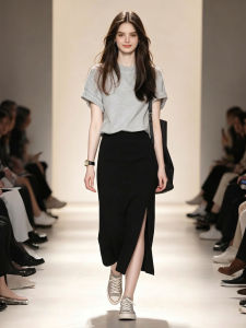 V.C.I | Black High Waist Slit A-Line Skirt