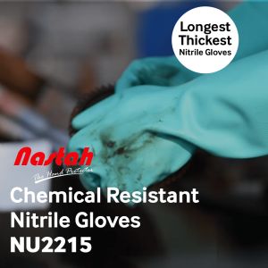 Chem-Gard Chemical Gloves Nitrile Gloves NU2215 Eczema Gloves Green Color 22 mil Thick 15 inch Long Reusable Thickest Longest Unlined Chemical Resistant Nitrile Gloves Suitable For Handling Strong Chemical Extra Large Gloves Nastah Gloves