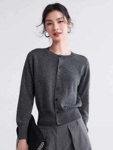 Áo Len Dệt Kim Cổ Tròn Màu Xám Kiểu Pháp Cổ Điển Dành Cho Nữ Áo Khoác Ngoài Đầu Thu Áo Lót Mềm Mại Đẹp Áo Khoác Ngoài Nhiều Lớp