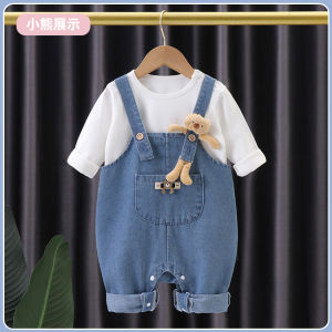 Spring Autumn Baby Denim Overalls Set Boys Girls Children 2 5 New Style Cotton Polyester Spandex Elastic Fiber Casual Outfit