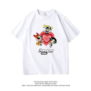 The Powerpuff Girls Joint Name Short Sleeve T-Shirt Womens Summer Oversize Style Half-Sleeve Pure Cotton Flower Bubble Furry Clothes