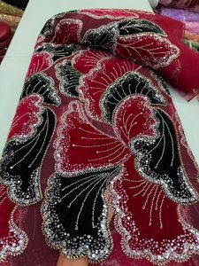 OLEVO | High Quality 2026 African Nigeria Tulle Lace Fabric Embroidery Wedding Party Guipure Dress Beads Sto AT2838