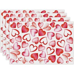 VIKAMA 4/6/8/10-Piece Valentines Day Heart-Shaped Placemats Dining Table Mats Kitchen Decor Coasters Coffee Coasters