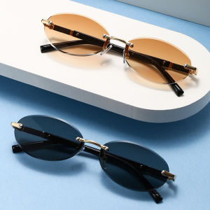New Oval Rimless Sunglasses Men Women Classic Frameless Glasses Male Ultra Light Daily Decorative Glasses Driving Shades