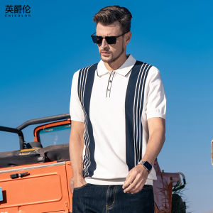 Enjeolon | Mature Style Striped Knitted Short Sleeve Polo Shirt