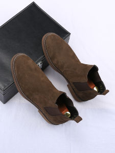 New Vintage British Style Short Boots High Top Brown Martin Boots Fleece Lined Korean Version Chelsea Boots for Men