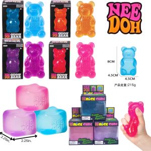 Schylling Nee Doh Gummy Bear & Cube Squish Toy Soft Jelly Squeeze Fidget Toy Sensory Stress Relief Toy for Kids & Adults