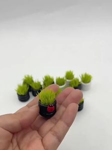 Mini Artificial Grass Potted Ornaments Black White Tiny Plant Decor with Ladybug Micro Landscape Miniature
