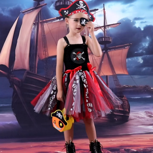 Uniqkids Kids Girl 4 pcs set Halloween Costume Tutu Mesh Dress Cosplay Costume Party Outfit for Kids Girl