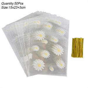 100/50PCS Daisy Candy Cookies Plastic Bags Transparent Baking Biscuits Gifts Packaging Bag For Wedding Birthday Party Decoration
