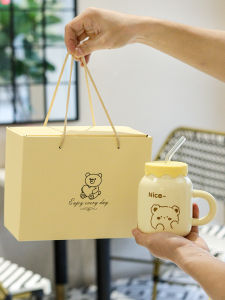 Creative Cartoon Water Cup Birthday Gift for Women Girlfriend Couple Ceramic Mugs with Lid Unique Practical Present