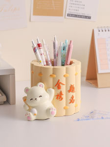Cute Violent Bear Pen Holder Desktop Decoration Resin Craft Creative Birthday Gift Practical Good Luck Motivational Ornament