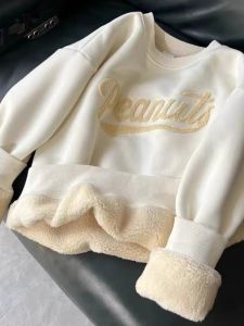 WANGGONGZHU | Ladies Oversize Embroidered Hoodie Sweatshirt Thickened Fleece Casual Fashionable Round Neck Design Sense Autumn Winter New