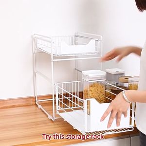 SG Premium Under Sink Pull Out Sliding Storage Drawer Basket Rack 2 Tier Kitchen cupboard Mulitpurpose Storage Organiser Rack Spice Rack Cleaning Tools Drawer By Thehomeshoppe