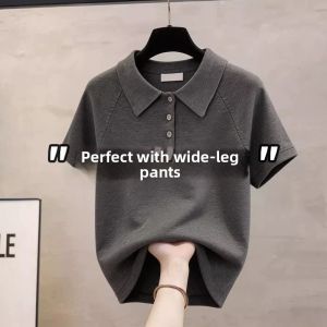 Gray Ice Silk Polo Shirt Summer European Style Slim Fit