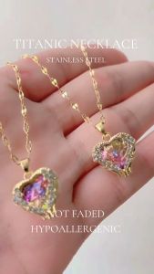 J&J Ocean Heart Necklace Womens Violet Crystal Love Titanium Steel Women Style Fashion Jewelry Accessories Necklace For Women