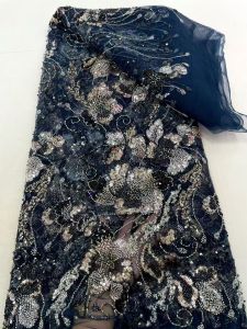 African Groom Beaded Lace Fabric 5 Yards High Quality French Sequins Lace Fabric Nigerian Mesh Wedding Dress Women Sewing