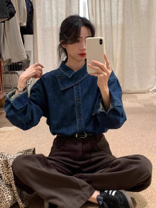 CHOUXIE | Stylish French Street Style Blue Denim Shirt