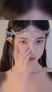 Fairy Elf Leaf Water Drops Rhinestones Crown Fairycore Hairbands Bohemian Pendant Headwear Retro Magnificent Hanfu Accessories V