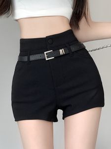 Quần Short Ống Đứng Màu Đen Cạp Cao Mùa Hè 2024 Phong Cách Hàn Quốc Quần Dài Thường Ngày Cho Nữ Dáng Nhỏ Gợi Cảm