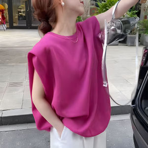 UYFY | Áo thun nữ tay ngắn cổ tròn rộng rãi màu hồng phong cách mùa hè thiết kế mới thời trang nhỏ gọn thoải mái thoáng khí