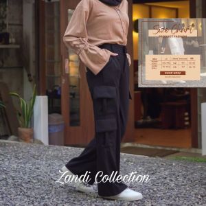 ZC - Nara Cargo Pants - Highwaist Loose Cargo Knit - Celana Kulot Cargo Wanita Kantong Panjang Pants