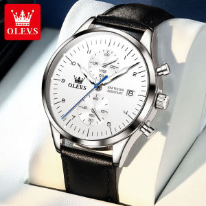 OLEVS | OLEVS 2880 Casual Fashion Mens Watch Chronograph 30M Waterproof Leather Strap Quartz Watch for Man Luminous Genuine Wristwatch