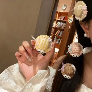 L95 Cute Straw Hair Clip for Girls Sweet Style Grass Weave Bangs Clip Boho Floral Side Barrette L