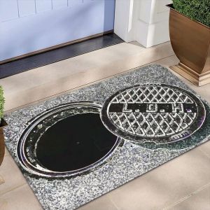 VIKAMA 3D Optical Illusion Manhole Cover Doormat Funny Street Drain Non Slip Rug for Front Door Entryway Novelty Home Decor