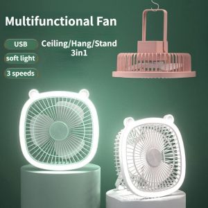 Multifunctional Ceiling Fan Small Wall-mounted Electric Fan Silent Wind 4-in-1 USB Fan Night Light Dormitory Durable Fan
