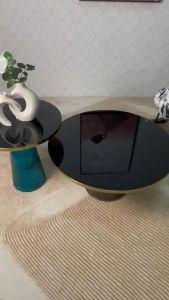 ชุดโต๊ะกลางรับแขกทรงกลม ขาสีฟ้าเทอควอยซ์/สีชาดำ รุ่นA13+A14