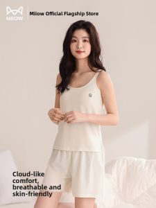 Miiow | Cat Woman Ice Silk Sleepwear Set Women Summer Antibacterial Home Clothes Short Pants With Chest Pad Cool Feeling Sweet Style
