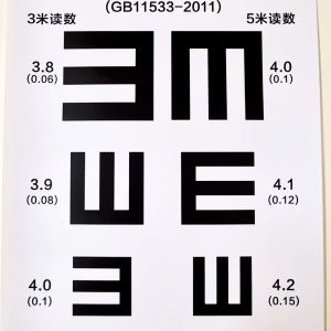 E-Chart ประเภททดสอบสายตาสำหรับเด็กหรือผู้ที่ไม่สามารถอ่านตัวอักษรได้ ระยะ 5 เมตร ขนาด 25*75 ซม. ทำจากพลาสติก PVC กันน้ำ ไม่ฉีดขาด พิมพ์คมชัด