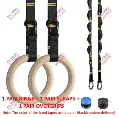 Wood Gymnastics Rings Adjustable Double-Layer Numbered Straps Locked Carabiners Body Exercise Workout Home Gym Rings